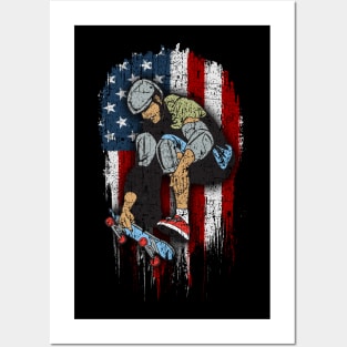 Skateboarder American Flag Skateboard Posters and Art